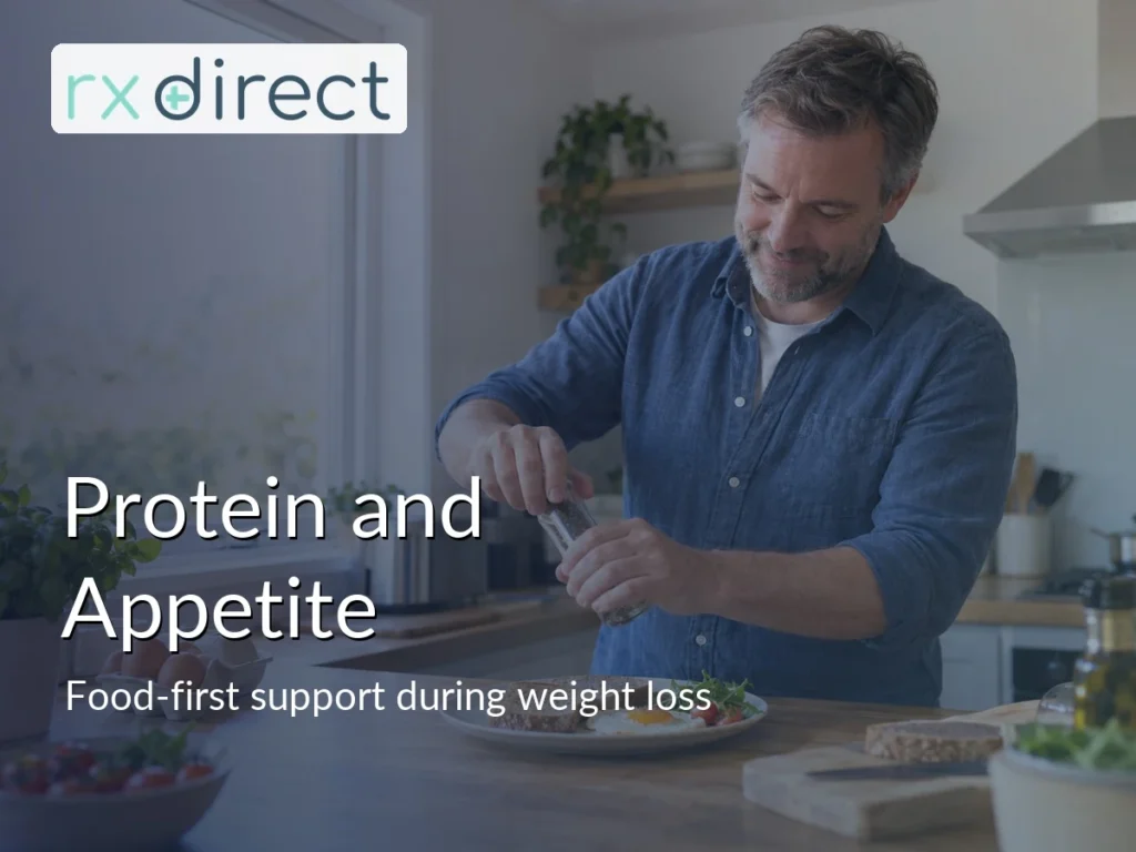 Man preparing wholemeal toast and a breakfast plate in a kitchen, with the RX Direct logo